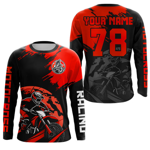 Maxcorners Custom Dirt Bike Jersey Red Motocross Jersey Upf30+ Mens Women Motocross Shirt| LM2809