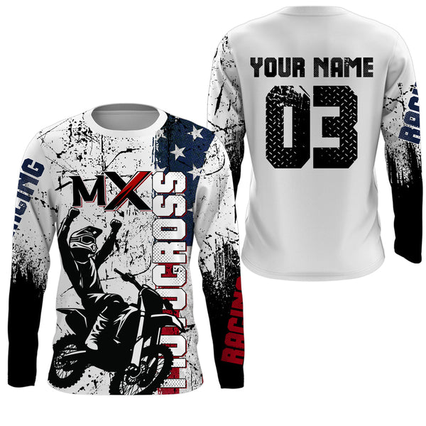 Maxcorners Custom White Motocross Jersey for Men Women Upf30+ Dirt Bike Shirt Racing Jersey LM2809