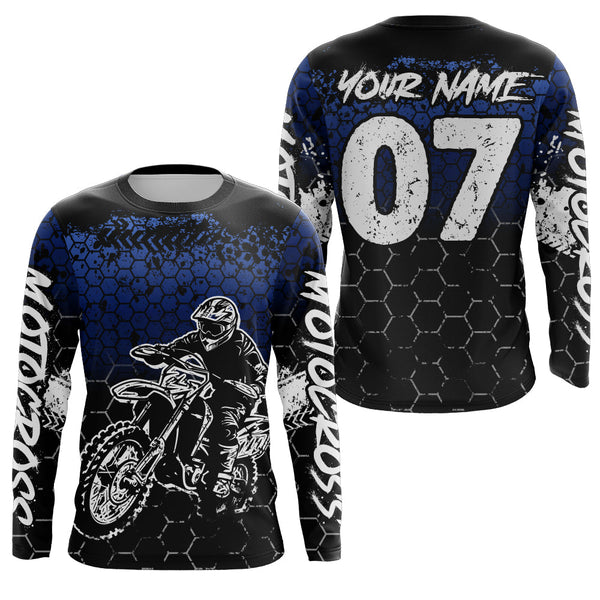 Maxcorners Blue Motocross Jersey Upf30+ Custom Dirt Bike Jersey Mens Women Off-Road Jersey Adult&Kid| MT2709