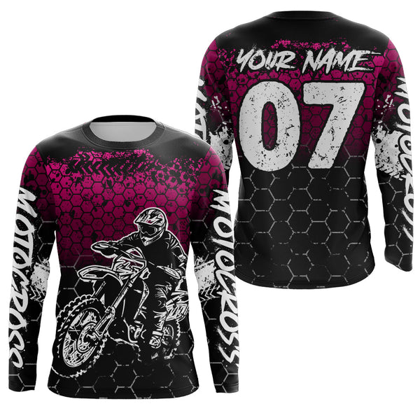 Maxcorners Pink Motocross Jersey Upf30+ Custom Dirt Bike Jersey Mens Women Off-Road Jersey Adult&Kid| MT2709