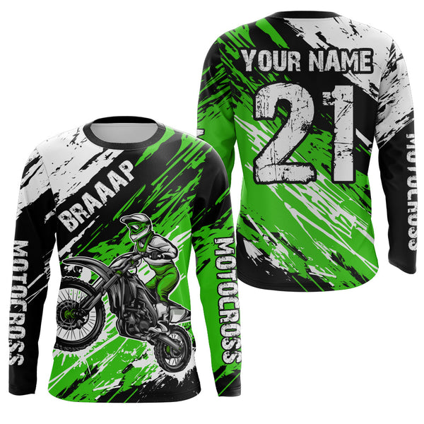 Maxcorners Adult&Kid green custom dirt bike jersey Motocross jersey mens women braaap motocross shirt| MT2709