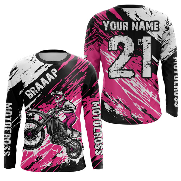 Maxcorners Adult&Kid pink custom dirt bike jersey Motocross jersey mens women braaap motocross shirt| MT2709