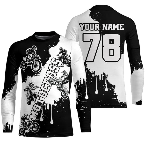 Maxcorners Black and white custom dirt bike jersey adult&kid Motocross jersey upf30+ mens women Motocross Shirt| MT2709