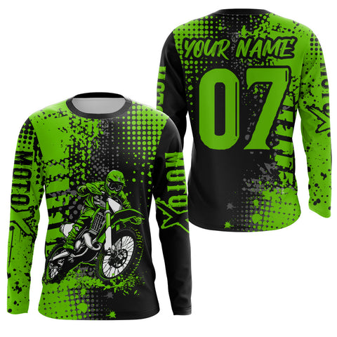 Maxcorners Adult&Kid Green Custom Dirt Bike Jersey Motocross Jersey Upf30+ Motocross Shirt| LM2809