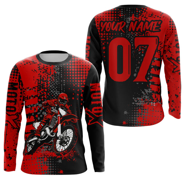 Maxcorners Adult&Kid Red Custom Dirt Bike Jersey Motocross Jersey Upf30+ Motocross Shirt| LM2809