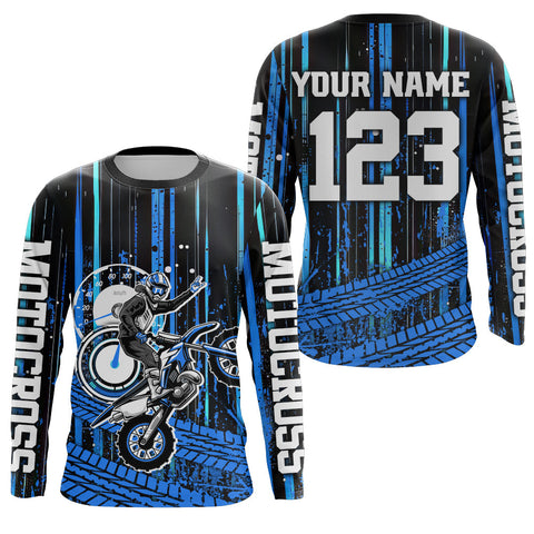 Maxcorners Blue Motocross Jersey Upf30+ Custom Dirt Bike Jersey Mens Women Off-Road Jersey LM2809