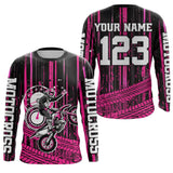 Maxcorners Pink Motocross Jersey Upf30+ Custom Dirt Bike Jersey Mens Women Off-Road Jersey  LM2809