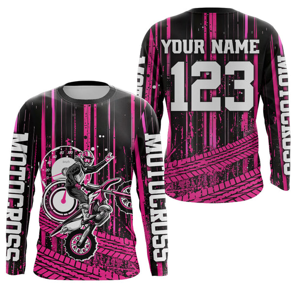 Maxcorners Pink Motocross Jersey Upf30+ Custom Dirt Bike Jersey Mens Women Off-Road Jersey  LM2809