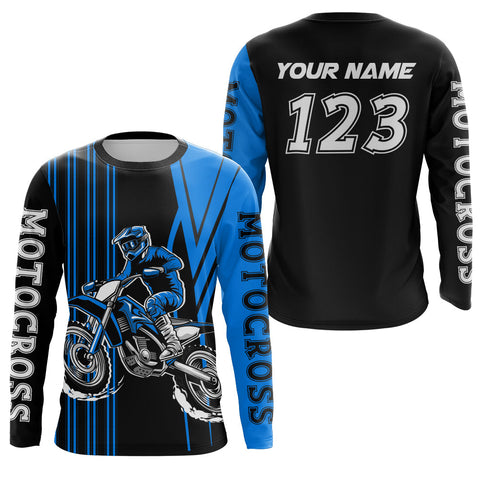Maxcorners Custom Blue Motocross Jersey Upf30+ Mens Women Dirt Bike Shirt Off Road Jersey LM2809