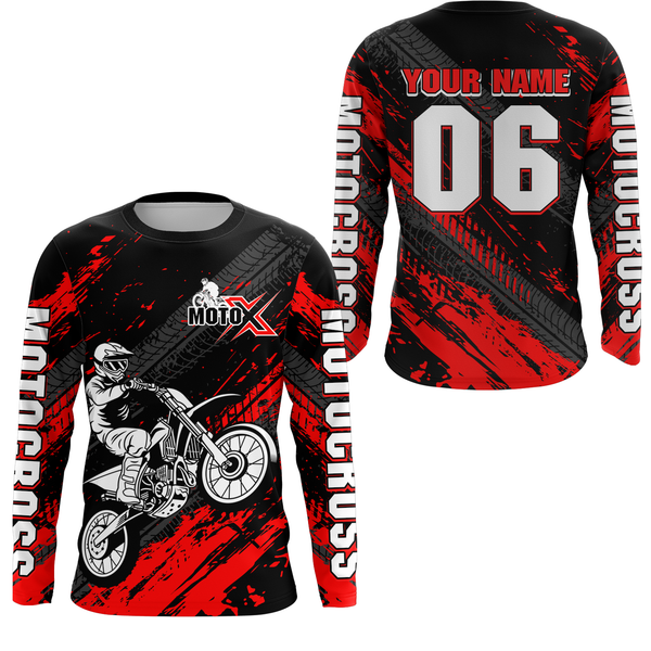 Maxcorners Red Motocross Jersey Upf30+ Custom Dirt Bike Jersey Mens Women Off-Road Jersey Adult&Kid|  LM2809