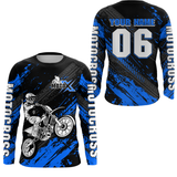 Maxcorners Blue Motocross Jersey Upf30+ Custom Dirt Bike Jersey Mens Women Off-Road Jersey Adult&Kid|  LM2809