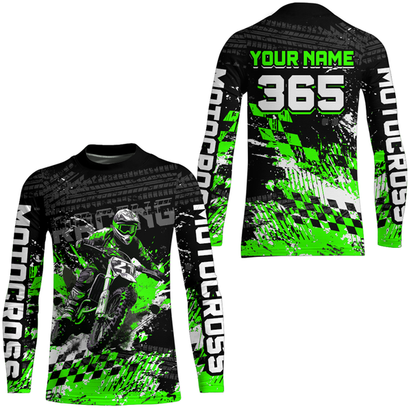 Maxcorners Green Dirt Bike Jersey Motocross Jersey Upf30+ Custom Mens Women Off-Road Jersey MT2809