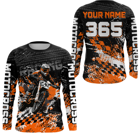 Maxcorners Orange Dirt Bike Jersey Motocross Jersey Upf30+ Custom Mens Women Off-Road Jersey LM2809