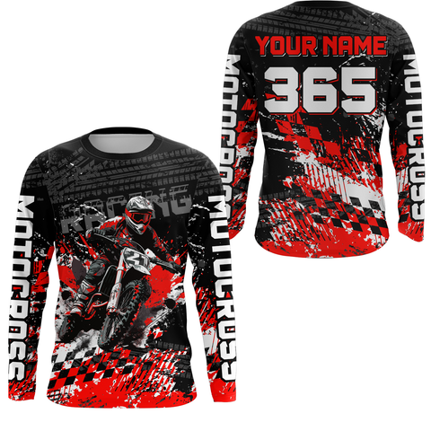 Maxcorners Red Dirt Bike Jersey Motocross Jersey Upf30+ Custom Mens Women Off-Road Jersey LM2809