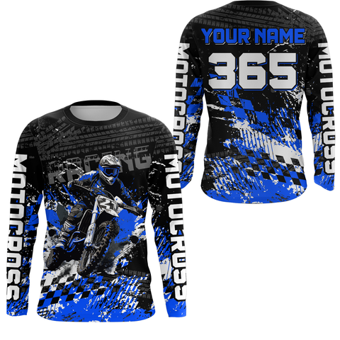 Maxcorners Blue Dirt Bike Jersey Motocross Jersey Upf30+ Custom Mens Women Off-Road Jersey LM2809