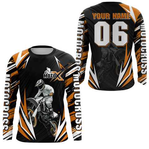 Maxcorners Adult&Kid Custom Orange Motocross Jersey for Men Women Upf30+ Extreme Dirt Bike Shirt| LM2809