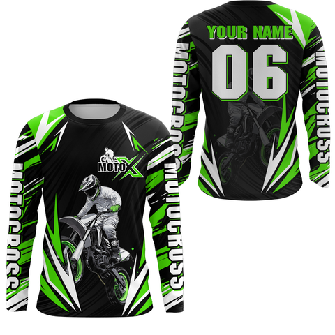 Maxcorners Custom Green Motocross Jersey for Men Women Extreme Dirt Bike Shirt LM2809