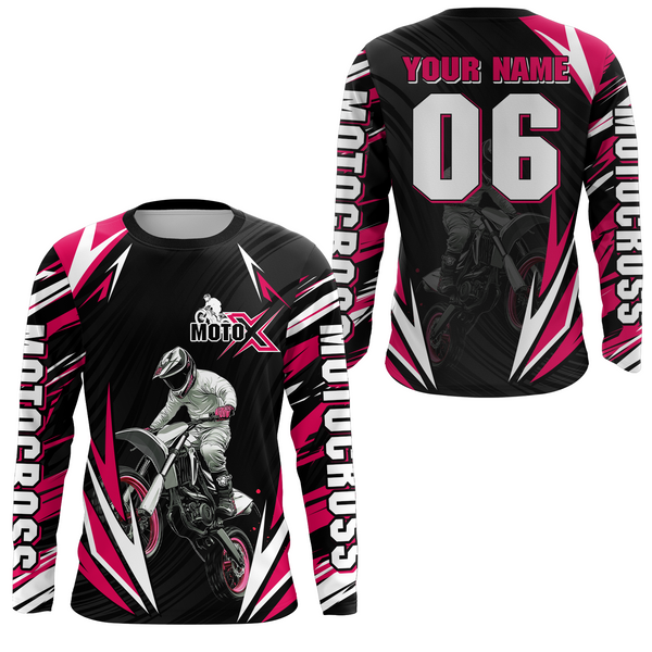Maxcorners Custom Pink Motocross Jersey for Men Women Extreme Dirt Bike Shirt LM2809