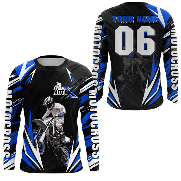 Maxcorners Custom Blue Motocross Jersey for Men Women Extreme Dirt Bike Shirt| LM2809