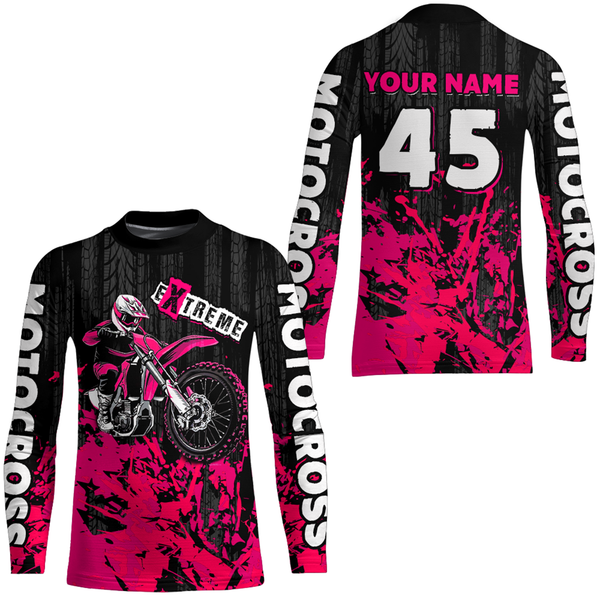 Maxcorners Adult&Kid pink custom Motocross jersey upf30+ dirt bike jersey mens women Motocross Shirt| MT2709