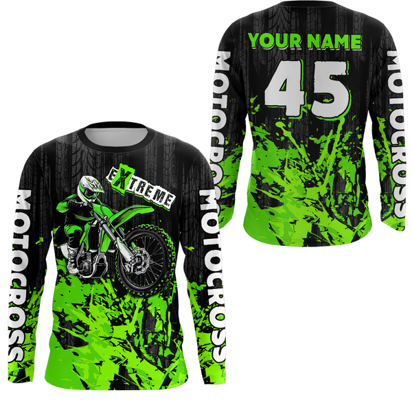 Maxcorners Adult&Kid green custom Motocross jersey upf30+ dirt bike jersey mens women Motocross Shirt| MT2709