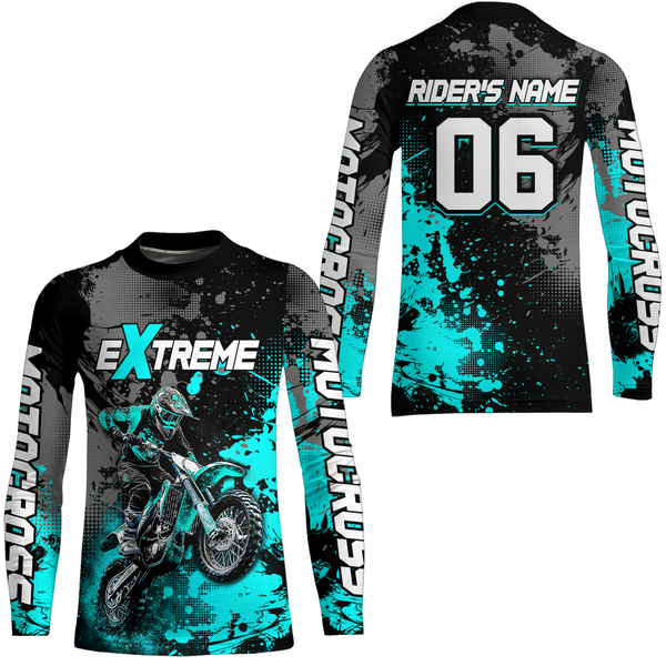 Maxcorners Adult&Kid turquoise custom dirt bike jersey motocross jersey mens women extreme motocross shirt| MT2709