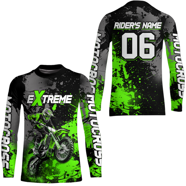 Maxcorners Adult&Kid green custom dirt bike jersey motocross jersey mens women extreme motocross shirt| MT2709