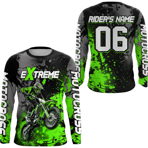 Maxcorners Adult&Kid green custom dirt bike jersey motocross jersey mens women extreme motocross shirt| MT2709