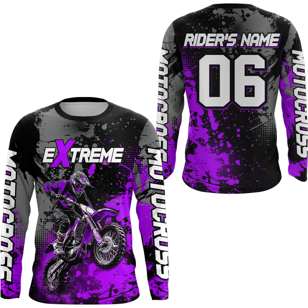 Maxcorners Adult&Kid purple custom dirt bike jersey motocross jersey mens women extreme motocross shirt| MT2709
