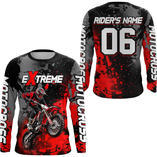 Maxcorners Adult&Kid red custom dirt bike jersey motocross jersey mens women extreme motocross shirt| MT2709
