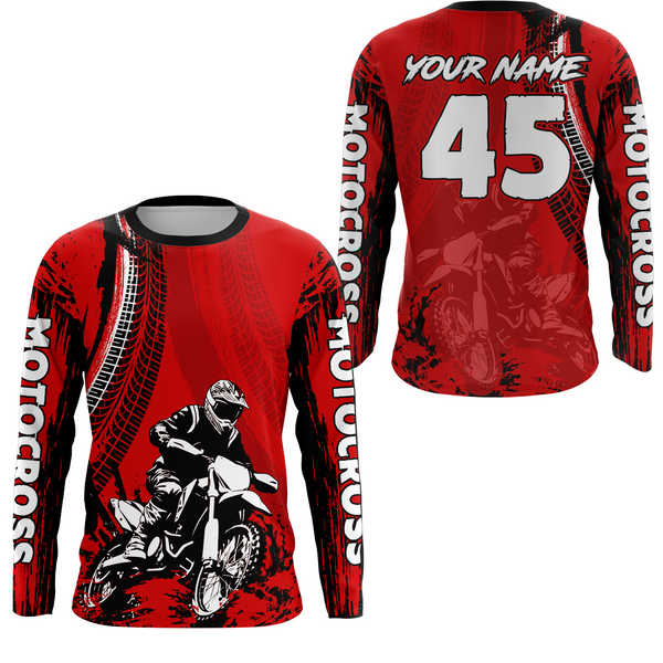 Maxcorners Adult&Kid Red Custom Motocross Jersey UPF30+ MX Racing Biker Off-road Dirt Bike Racewear| LM2809