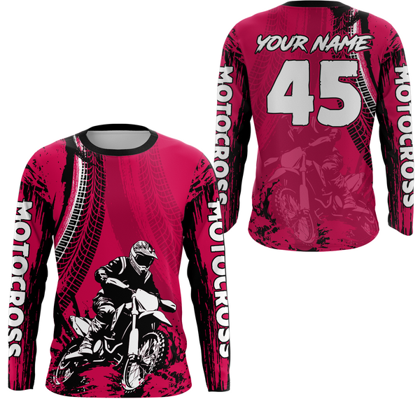 Maxcorners Adult&Kid Pink Custom Motocross Jersey UPF30+ MX Racing Biker Off-road Dirt Bike Racewear| LM2809