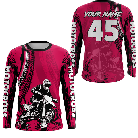 Maxcorners Adult&Kid Pink Custom Motocross Jersey UPF30+ MX Racing Biker Off-road Dirt Bike Racewear| LM2809