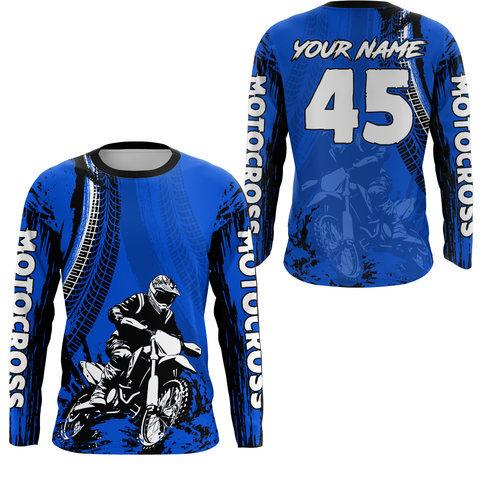 Maxcorners Adult&Kid Blue Custom Motocross Jersey UPF30+ MX Racing Biker Off-road Dirt Bike Racewear| LM2809