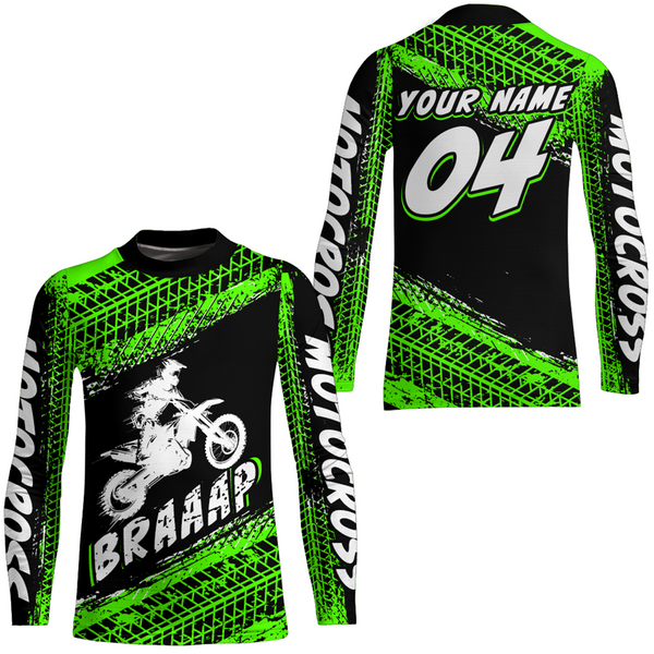 Maxcorners Custom Dirt Bike Jersey Green Motocross Jersey Upf30+ Mens Racing Shirt| MT2809