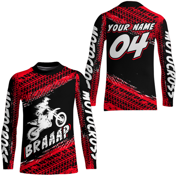 Maxcorners Custom Dirt Bike Jersey Red Motocross Jersey Upf30+ Mens Racing Shirt| MT2809