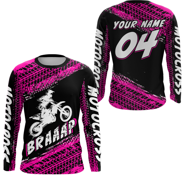 Maxcorners Custom Dirt Bike Jersey Pink Motocross Jersey Upf30+ Mens Racing Shirt| MT2809