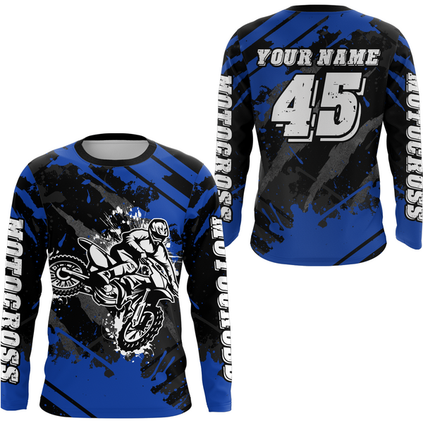Maxcorners Custom Blue Motocross Jersey for Men Women Upf30+ Dirt Bike Shirt Motorcycle Jersey LM2809