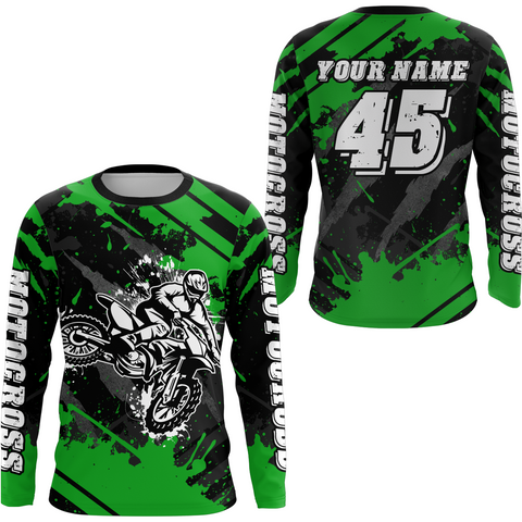 Maxcorners Custom Green Motocross Jersey for Men Women Upf30+ Dirt Bike Shirt Motorcycle Jersey LM2809