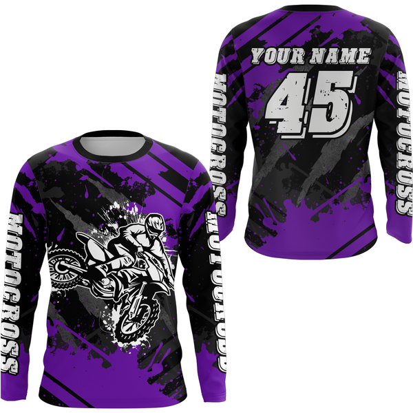 Maxcorners Custom Purple Motocross Jersey for Men Women Upf30+ Dirt Bike Shirt Motorcycle Jersey LM2809