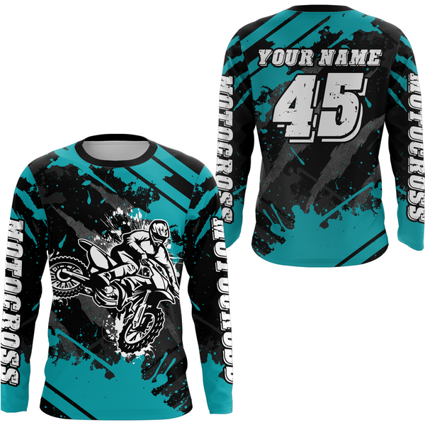 Maxcorners Custom Turquoise Motocross Jersey for Men Women Upf30+ Dirt Bike Shirt Motorcycle Jersey LM2809