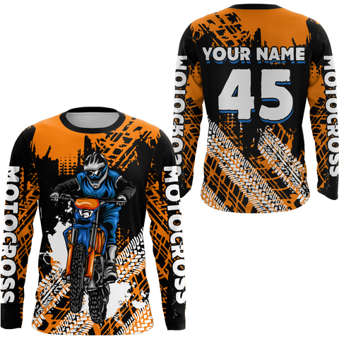 Maxcorners Custom Orange Motocross Jersey for Men Women Upf30+ Dirt Bike Shirt Racing Jersey LM2809