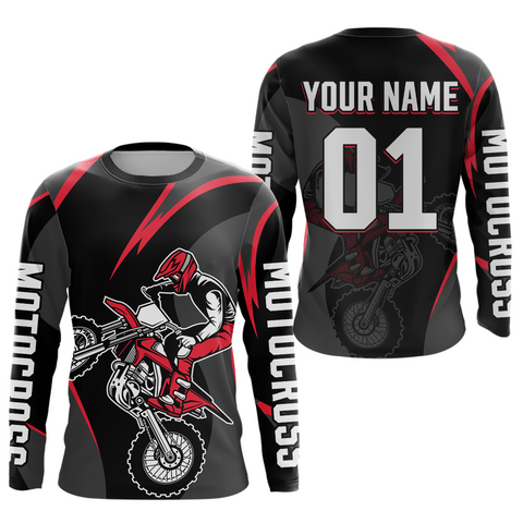 Maxcorners Adult & Kid Custom Red and Black Motocross Jersey Dirt Bike Shirt Motorcycle Jersey Team Shirt MX Jersey LM2809