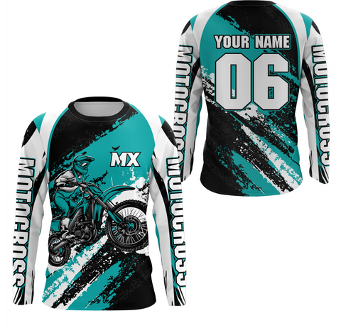 Maxcorners Custom Motocross Jersey Turquoise Dirt Bike Clothes Upf30+ Mens Women Motorcycle Jersey| LM2809