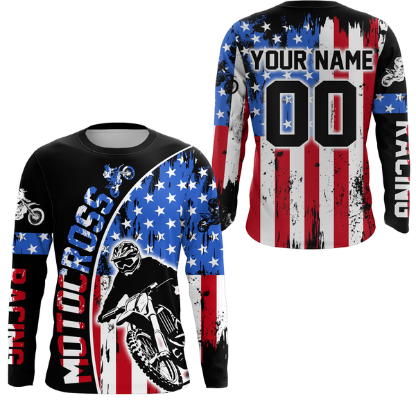 Maxcorners Adult&Kid Custom American Flag Dirt Bike Jersey Motocross Jersey Upf30+ Motocross Shirt|  LM2809