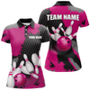 Maxcorners Pink Bowling Jersey Men Women Custom Bowling Team Shirts Unisex Bowling Polo Quarter-Zip