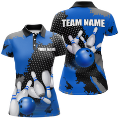Maxcorners Blue Bowling Jersey Men Women Custom Bowling Team Shirts Unisex Bowling Polo Quarter-Zip