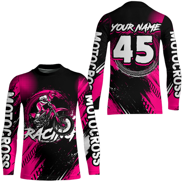 Maxcorners Custom Dirt Bike Pink Jersey Motocross Jersey Upf30+ Mens Women Motocross Shirt| MT2809