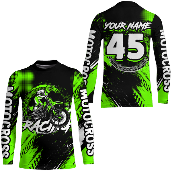 Maxcorners Custom Dirt Bike Green Jersey Motocross Jersey Upf30+ Mens Women Motocross Shirt| MT2809