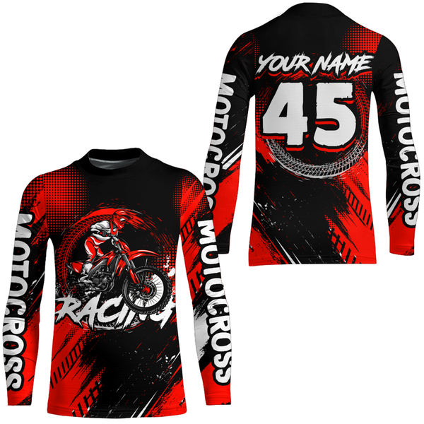 Maxcorners Custom Dirt Bike Red Jersey Motocross Jersey Upf30+ Mens Women Motocross Shirt| MT2809